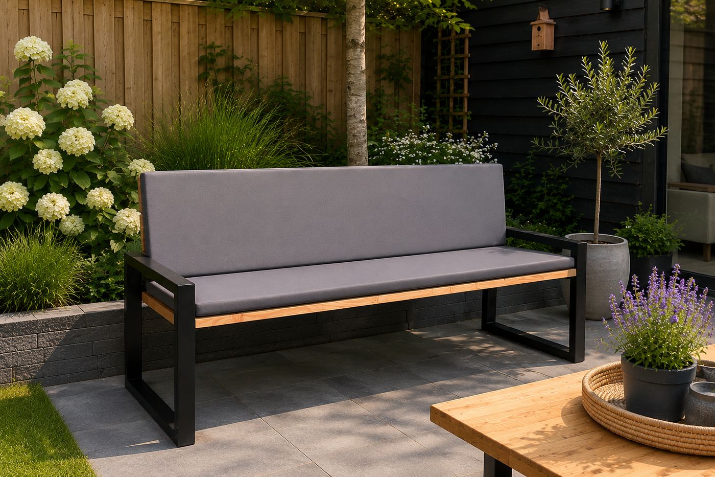 Gartenbank mit Lehne, gehobelt, Ansicht 3