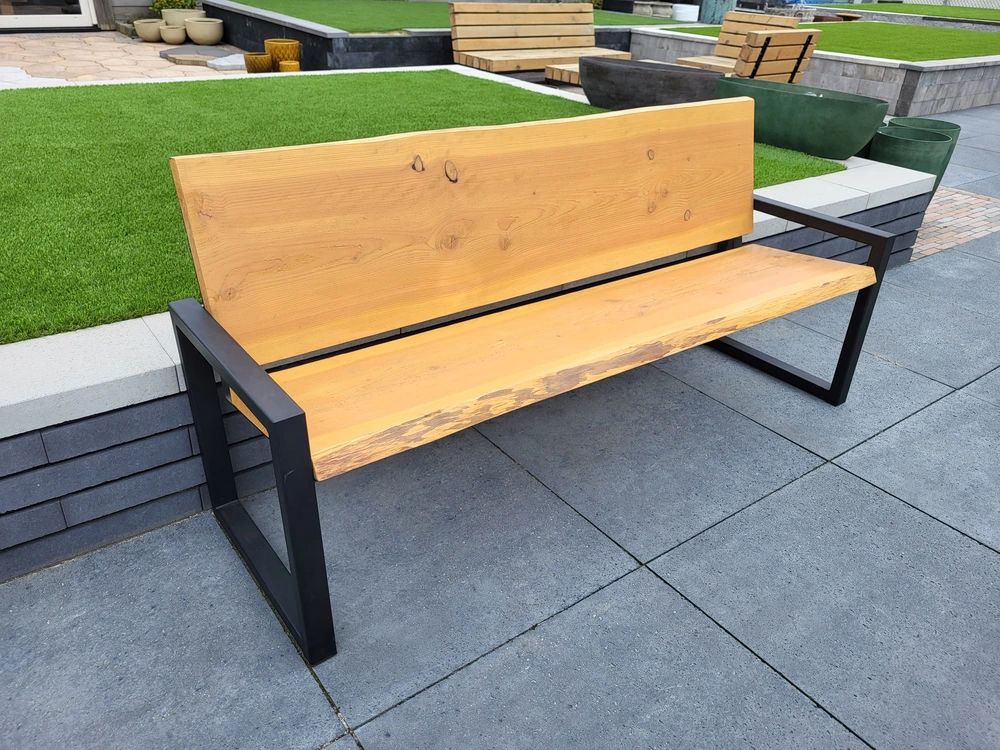 Gartenbank mit Lehne, Schwartenbretter, Ansicht 6