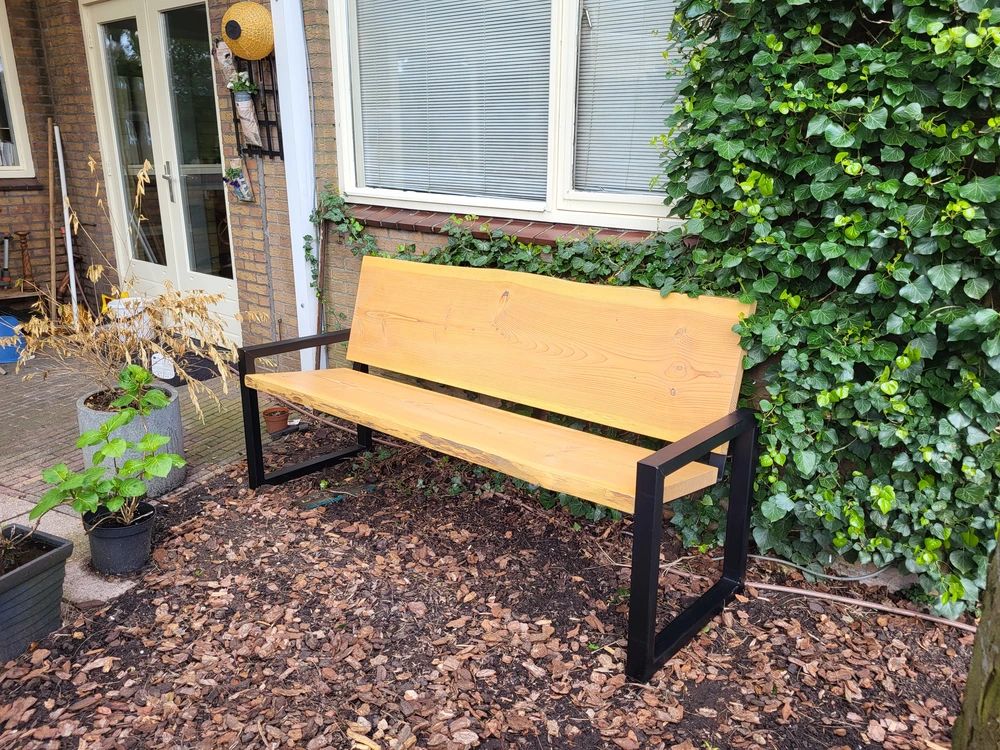 Gartenbank mit Lehne, Schwartenbretter, Ansicht 7